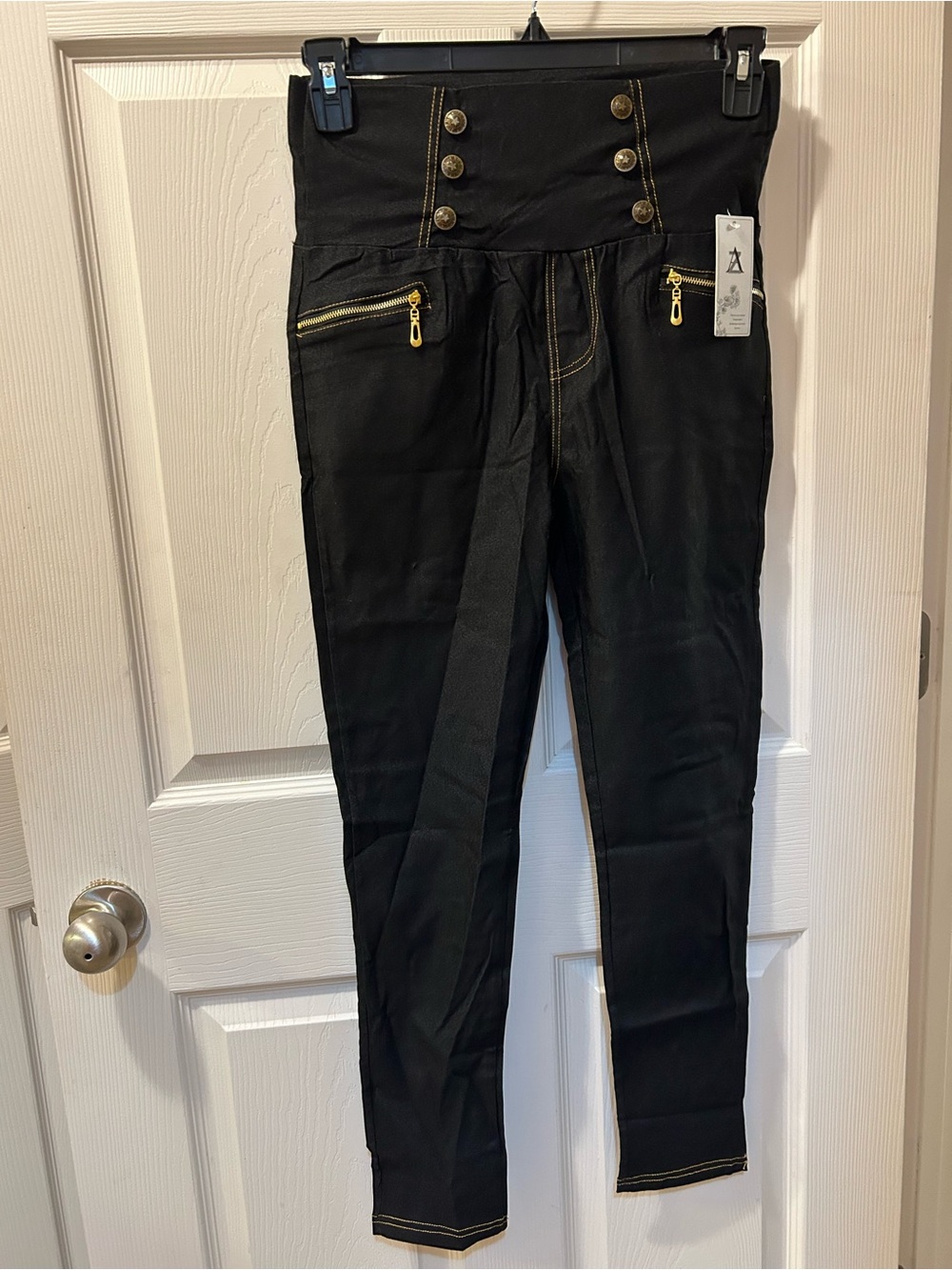 AZ XL/2X High-Waist Black Sailor Style Jeggings w/Gold Buttons Stretchy NWT